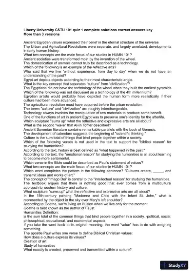 Liberty University CSTU 101 Quiz 1 Complete Solutions Correct Answers Key - Page 1 preview image
