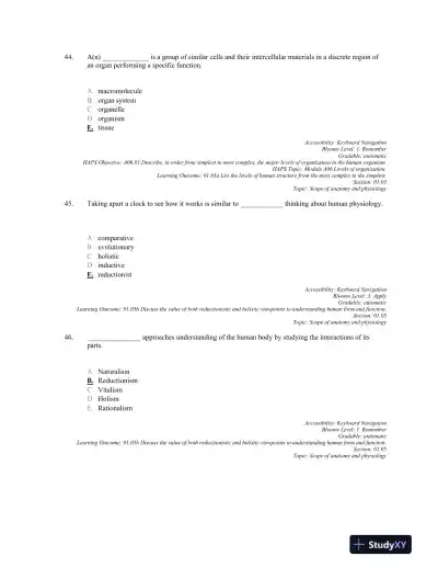 Anatomy and Physiology: The Unity of form and Function 8th Edition, Test Bank - Page 14 preview image