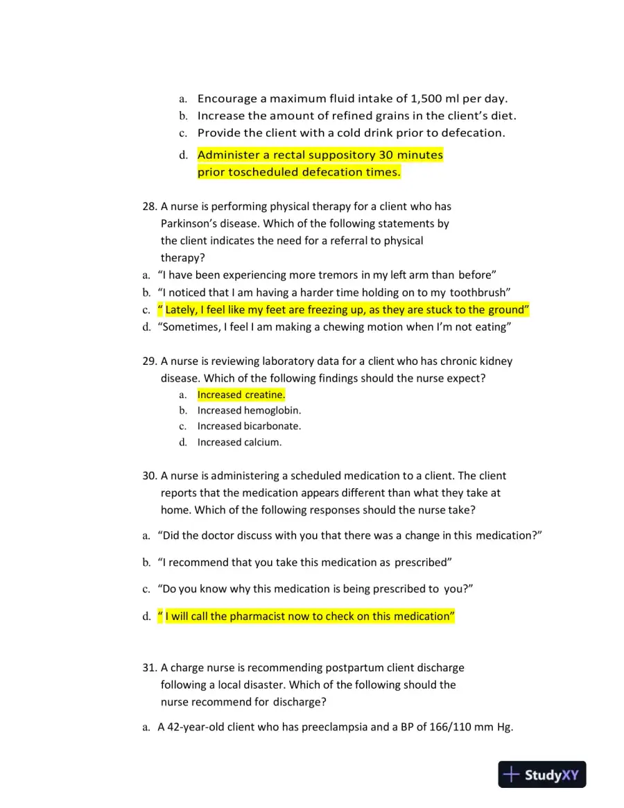 2020 ATI RN Nursing Diagnosis Exit Exam With Answers (181 Solved Questions), page 10