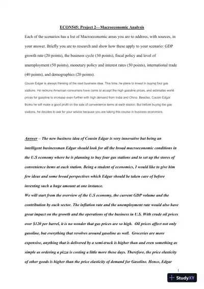 ECON545: Project 2�Macroeconomic Analysi - Page 1 preview image