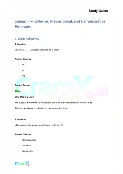 Spanish I - Reflexive, Prepositional, and Demonstrative Pronouns - Page 1 preview image