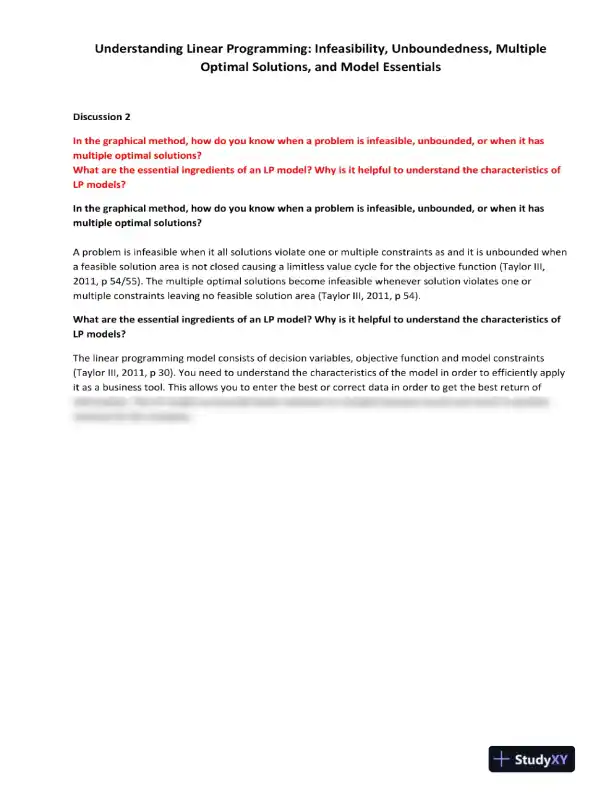 Understanding Linear Programming: Infeasibility, Unboundedness, Multiple Optimal Solutions, and Model Essentials - Page 1 preview image