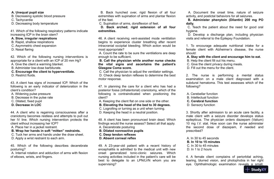 Nurselabs Neurological Practice Exam with Answers (169 Solved Questions), page 5