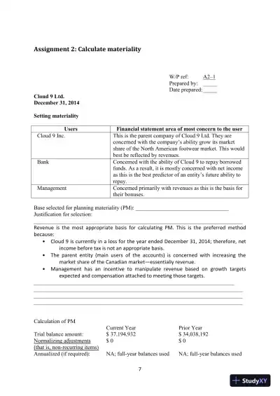Cloud 9 Ltd. : An Audit Case Study, First Canadian Edition Class Notes - Page 7 preview image