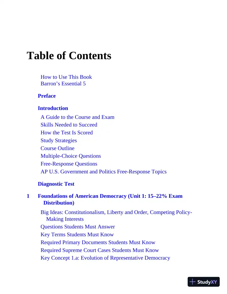 AP U.S. Government and Politics Premium, 2022-2023: 6 Practice Tests + Comprehensive Review + Online Practice (2022), page 8