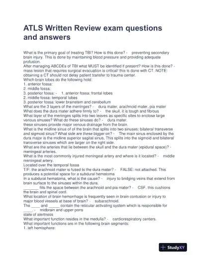 ATLS Critical Care Written Review exam With Answers (134 Solved Questions) - Page 1 preview image