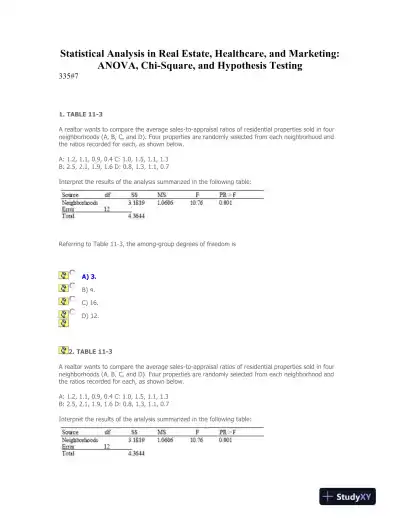 Statistical Analysis in Real Estate, Healthcare, and Marketing: ANOVA, Chi-Square, and Hypothesis Testing - Page 1 preview image