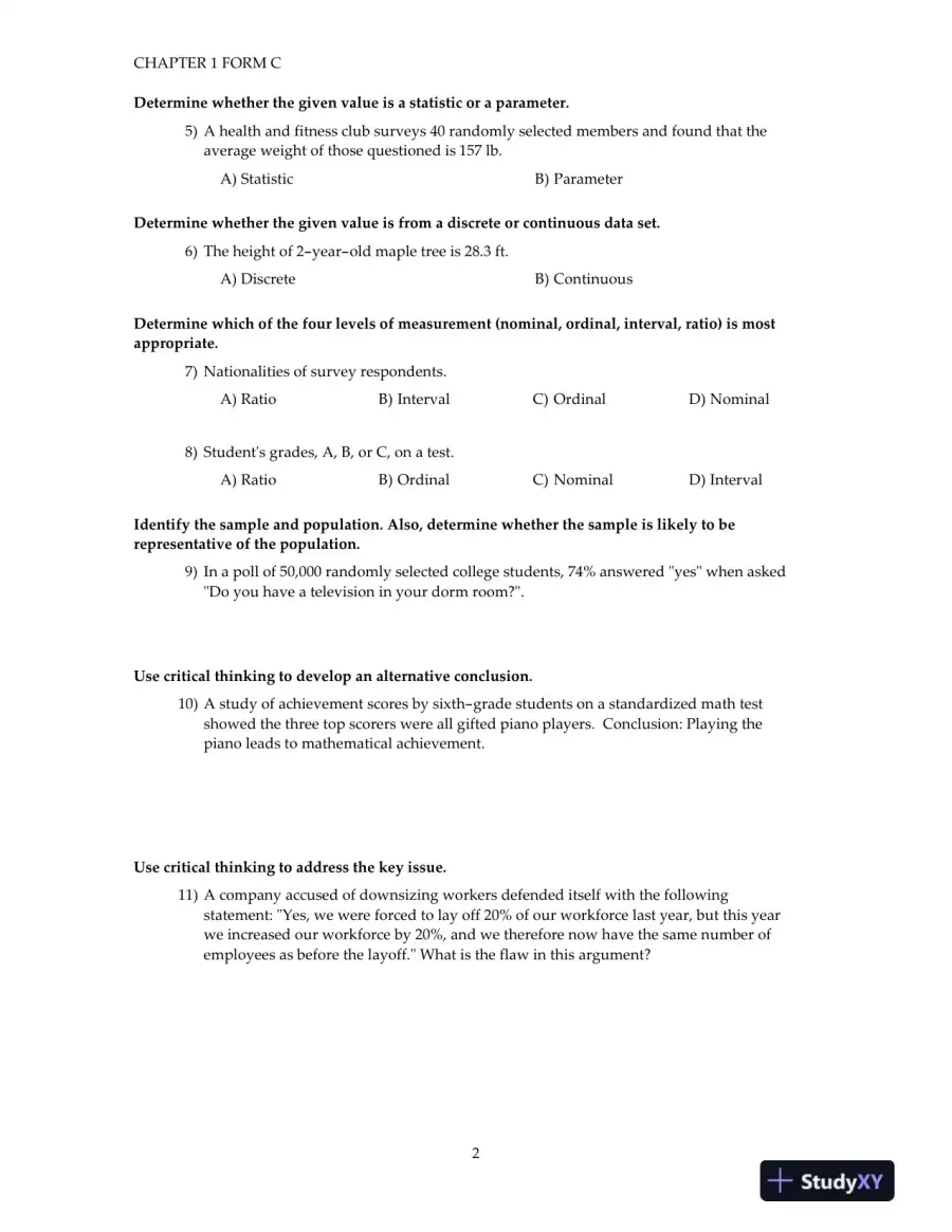 Test Bank for Elementary Statistics Technology Update, 11th Edition, page 14