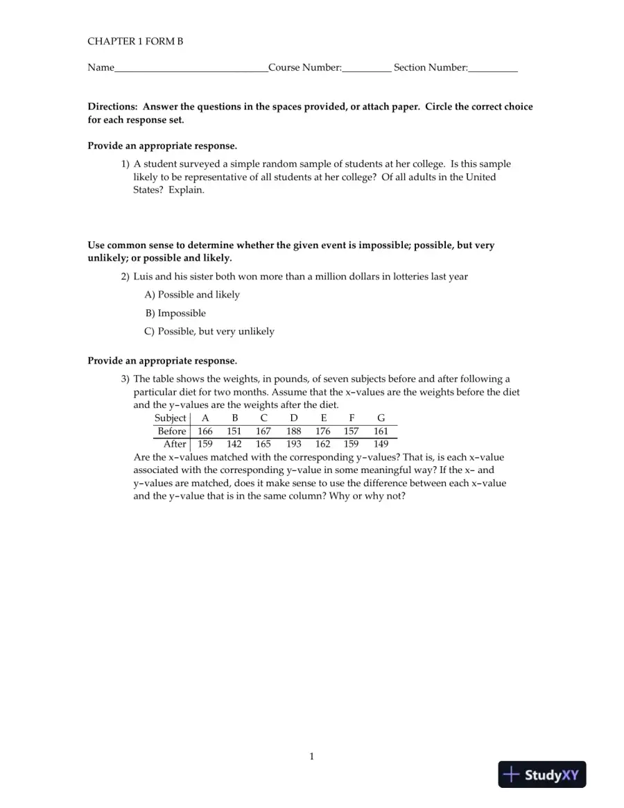 Test Bank for Elementary Statistics Technology Update, 11th Edition, page 8