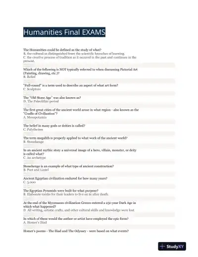 Humanities Final Exams - Page 1 preview image