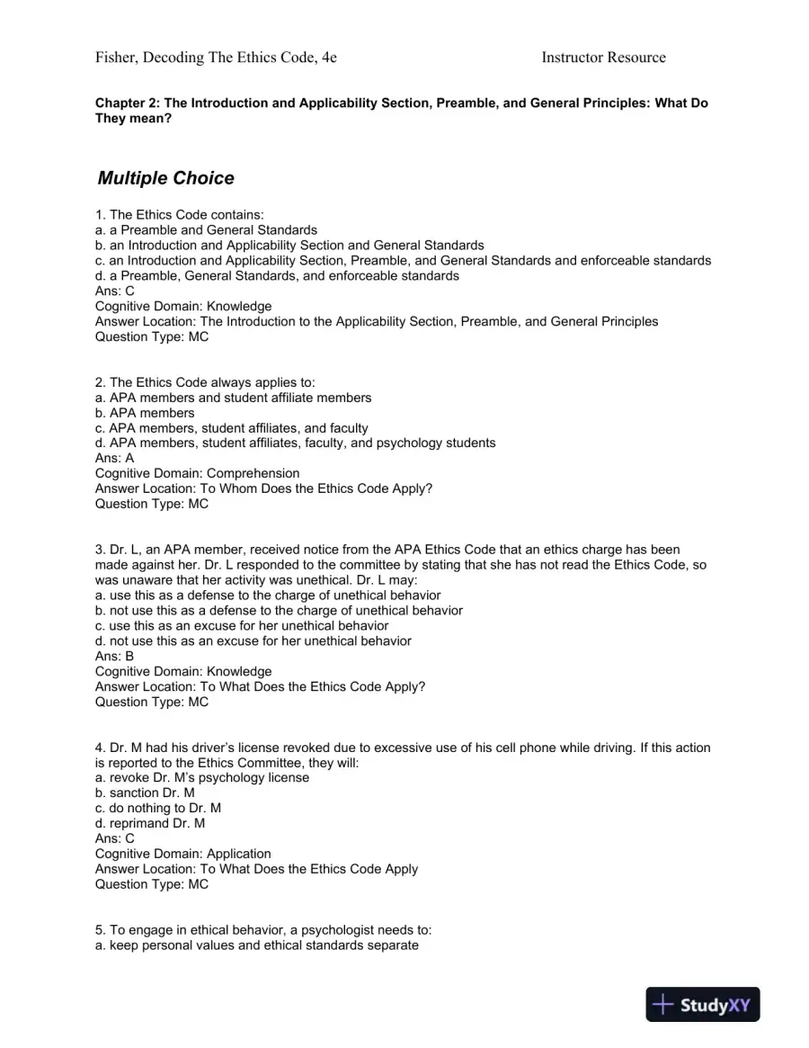 Decoding the Ethics Code: A Practical Guide for Psychologists Fourth Edition Test Bank, page 10