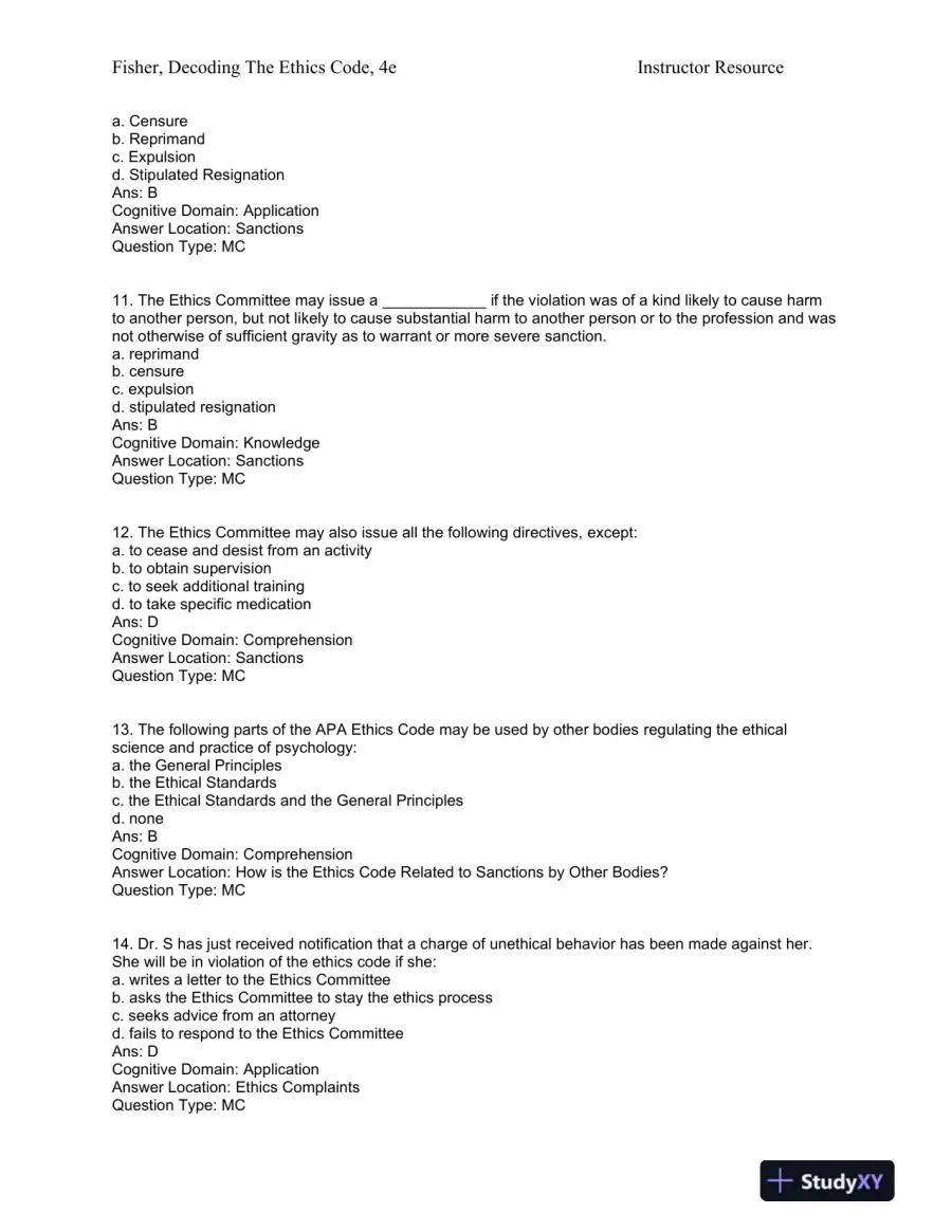 Decoding the Ethics Code: A Practical Guide for Psychologists Fourth Edition Test Bank, page 12