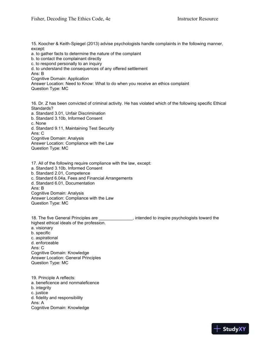 Decoding the Ethics Code: A Practical Guide for Psychologists Fourth Edition Test Bank, page 13