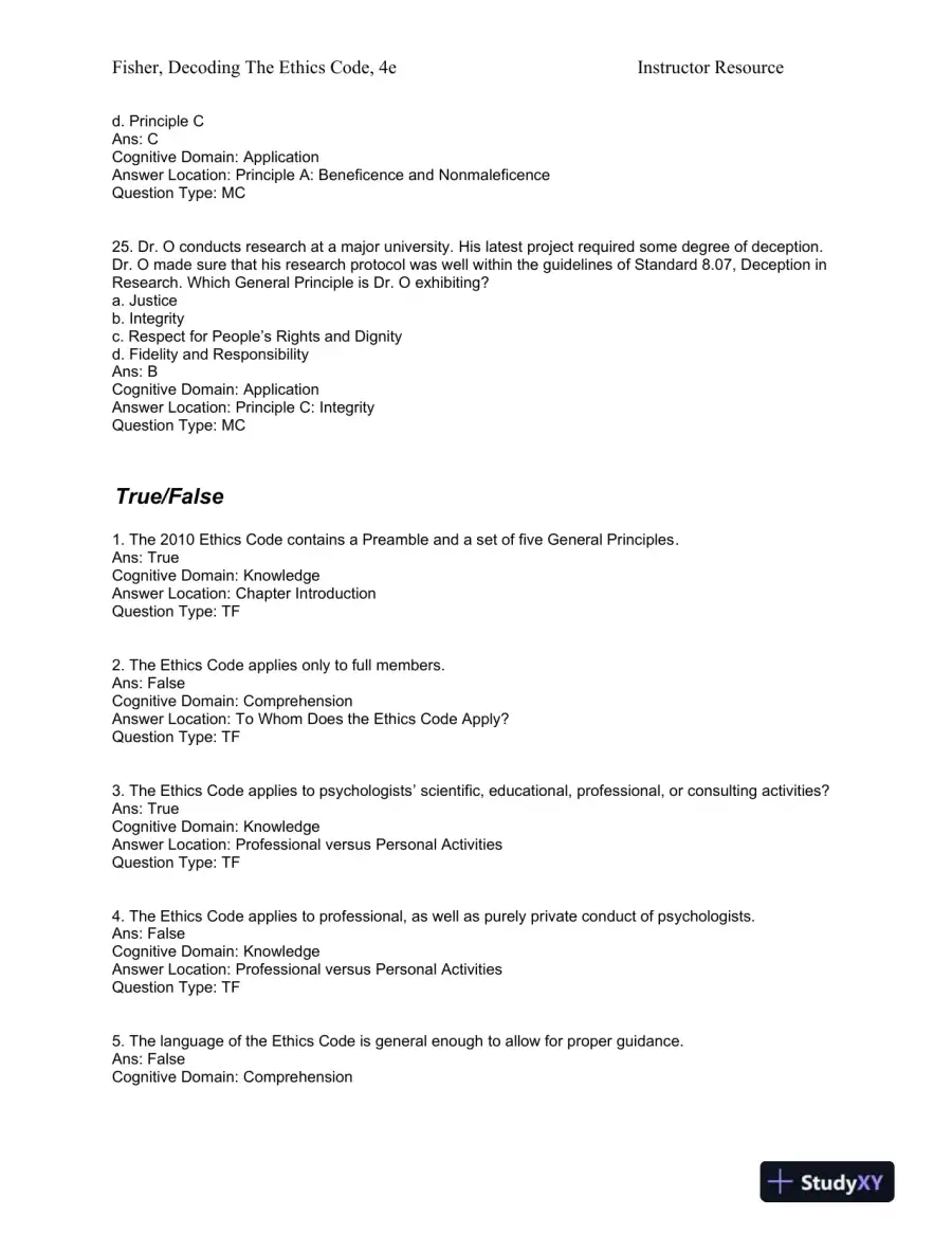 Decoding the Ethics Code: A Practical Guide for Psychologists Fourth Edition Test Bank, page 15