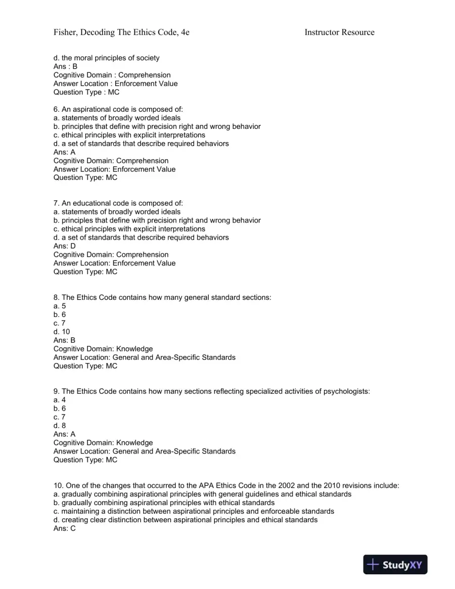 Decoding the Ethics Code: A Practical Guide for Psychologists Fourth Edition Test Bank, page 3