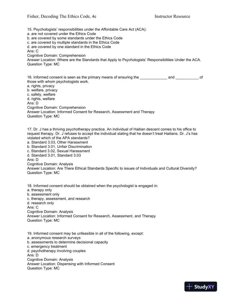 Decoding the Ethics Code: A Practical Guide for Psychologists Fourth Edition Test Bank, page 5