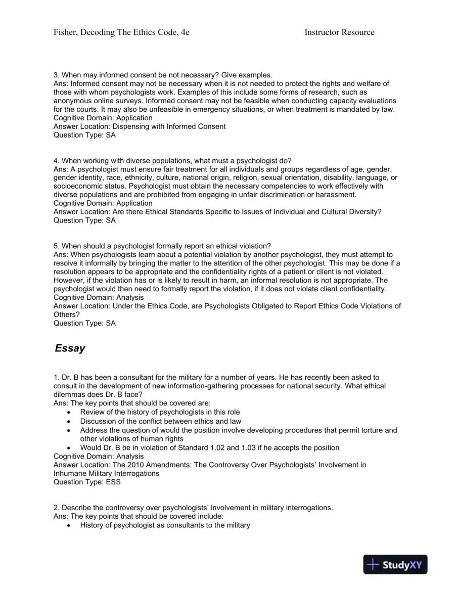 Decoding the Ethics Code: A Practical Guide for Psychologists Fourth Edition Test Bank, page 8