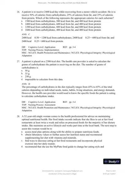Test Bank for Williams' Basic Nutrition and Diet Therapy, 16th Edition (Chapters 1-23) - Page 10 preview image