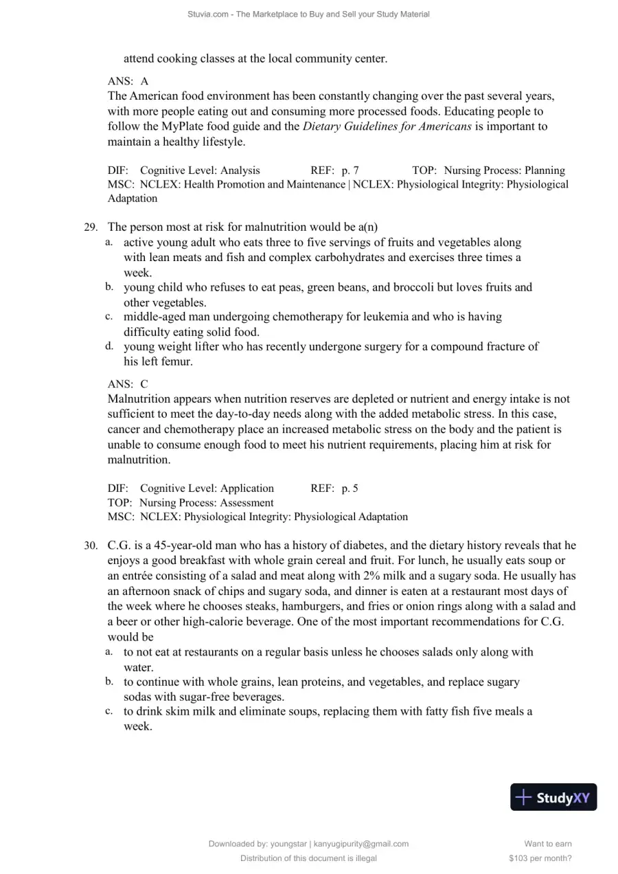 Test Bank for Williams' Basic Nutrition and Diet Therapy, 16th Edition (Chapters 1-23), page 11