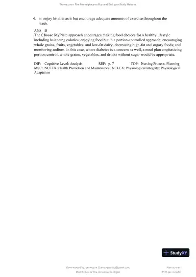 Test Bank for Williams' Basic Nutrition and Diet Therapy, 16th Edition (Chapters 1-23) - Page 12 preview image