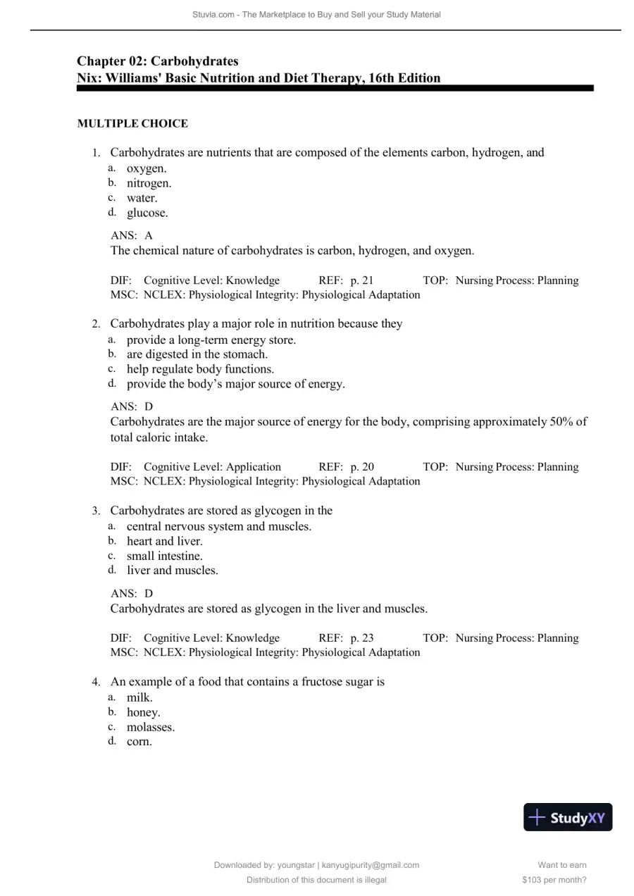 Test Bank for Williams' Basic Nutrition and Diet Therapy, 16th Edition (Chapters 1-23), page 13