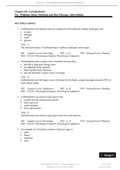 Test Bank for Williams' Basic Nutrition and Diet Therapy, 16th Edition (Chapters 1-23) - Page 13 preview image