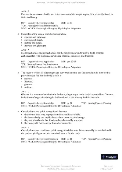 Test Bank for Williams' Basic Nutrition and Diet Therapy, 16th Edition (Chapters 1-23) - Page 14 preview image