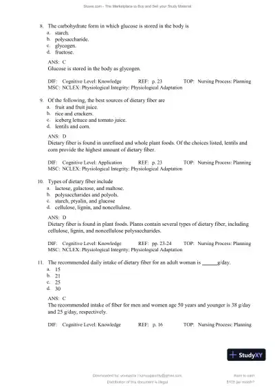 Test Bank for Williams' Basic Nutrition and Diet Therapy, 16th Edition (Chapters 1-23) - Page 15 preview image