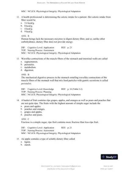 Test Bank for Williams' Basic Nutrition and Diet Therapy, 16th Edition (Chapters 1-23) - Page 16 preview image