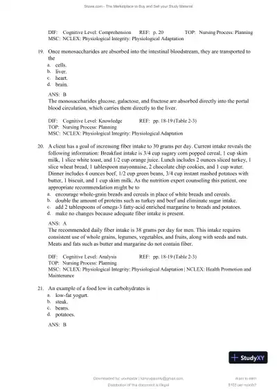 Test Bank for Williams' Basic Nutrition and Diet Therapy, 16th Edition (Chapters 1-23) - Page 18 preview image