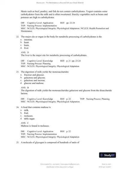 Test Bank for Williams' Basic Nutrition and Diet Therapy, 16th Edition (Chapters 1-23) - Page 19 preview image