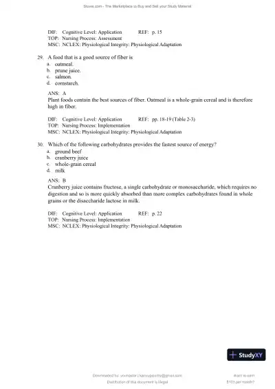 Test Bank for Williams' Basic Nutrition and Diet Therapy, 16th Edition (Chapters 1-23) - Page 21 preview image