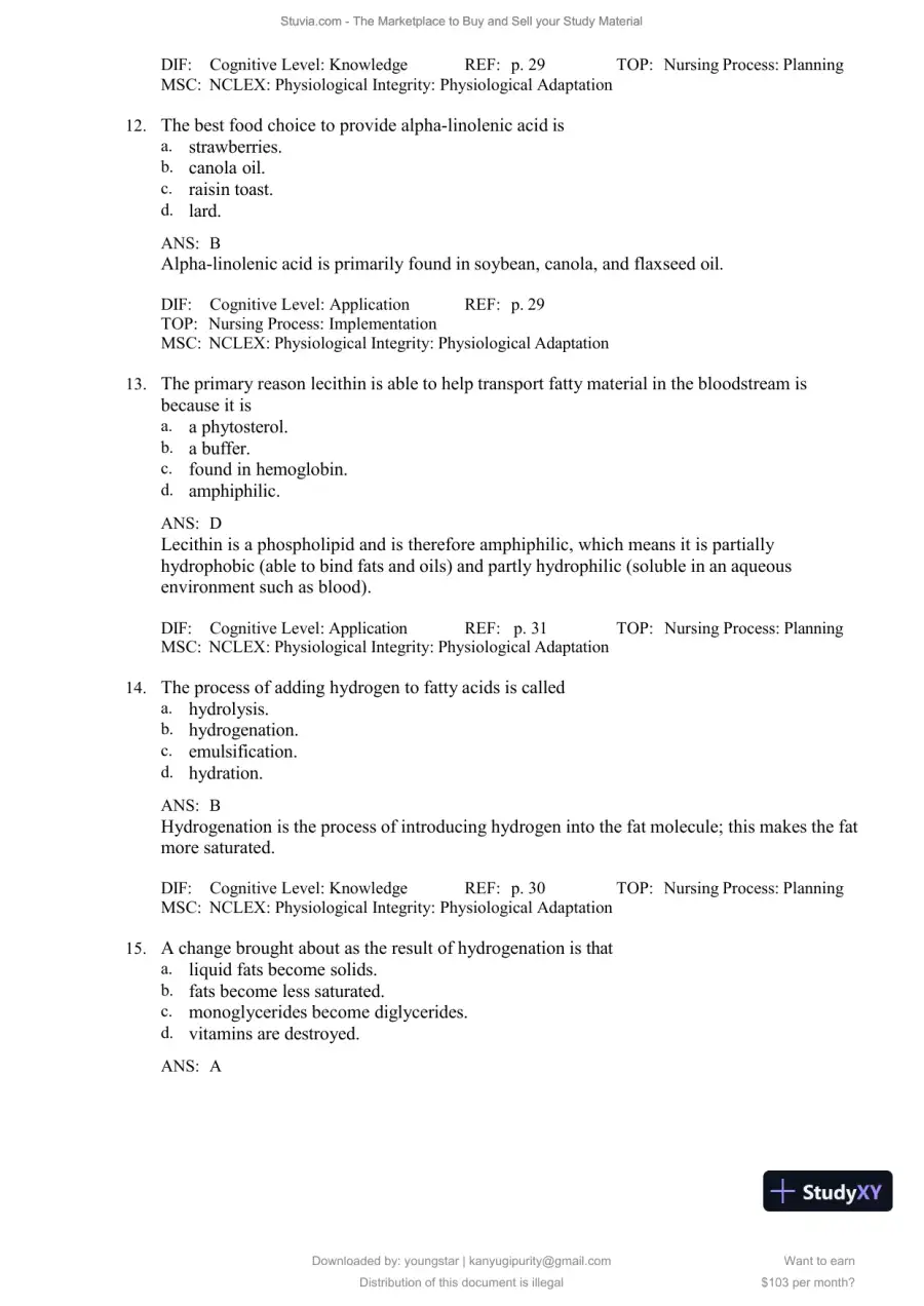 Test Bank for Williams' Basic Nutrition and Diet Therapy, 16th Edition (Chapters 1-23), page 25