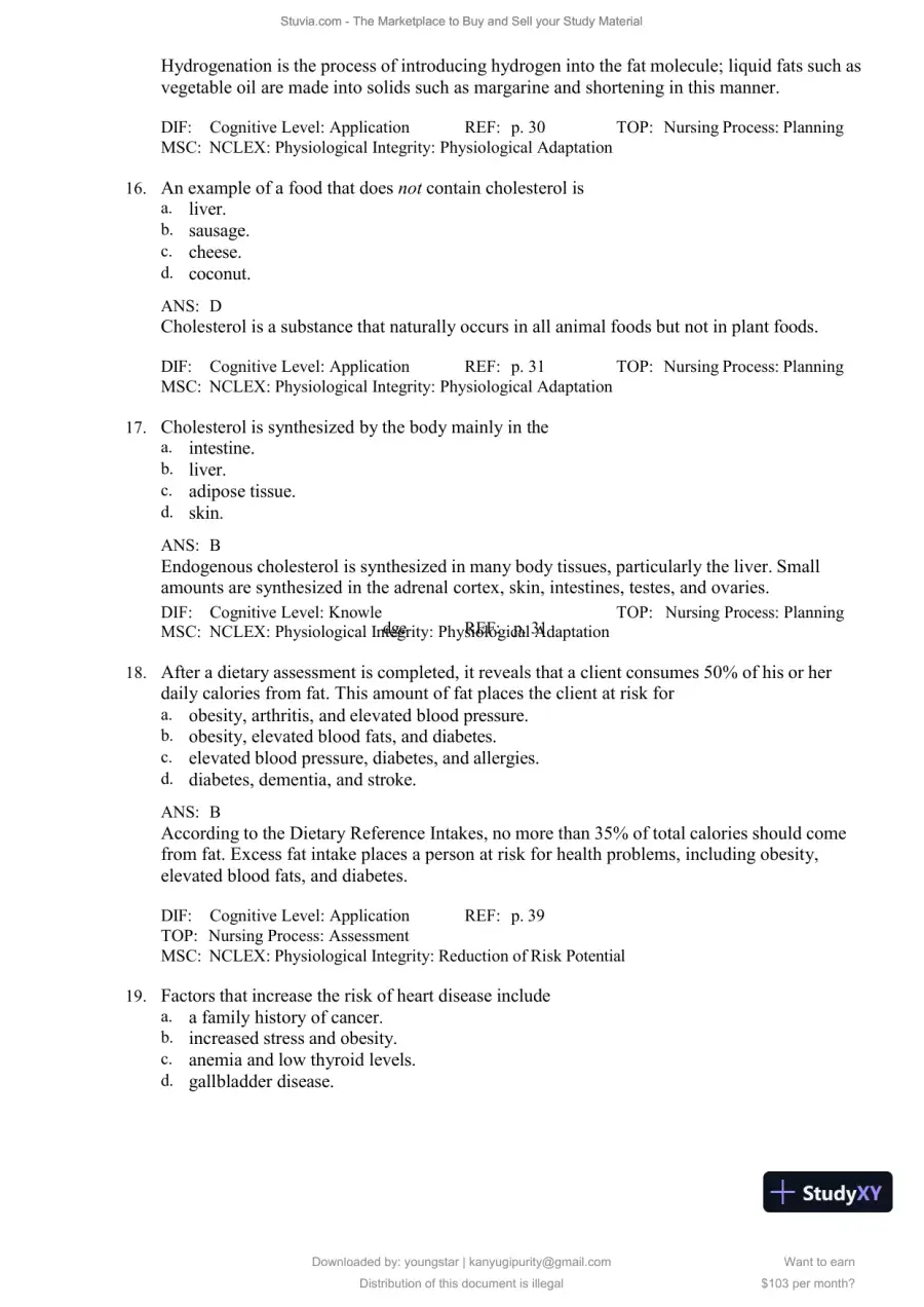 Test Bank for Williams' Basic Nutrition and Diet Therapy, 16th Edition (Chapters 1-23), page 26