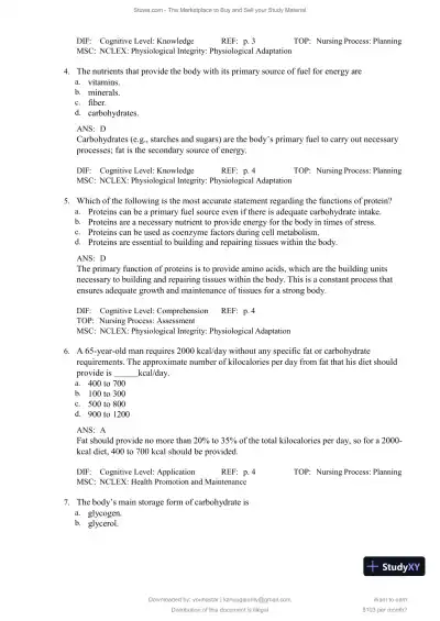 Test Bank for Williams' Basic Nutrition and Diet Therapy, 16th Edition (Chapters 1-23) - Page 3 preview image