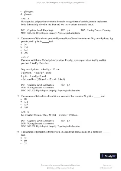 Test Bank for Williams' Basic Nutrition and Diet Therapy, 16th Edition (Chapters 1-23) - Page 4 preview image