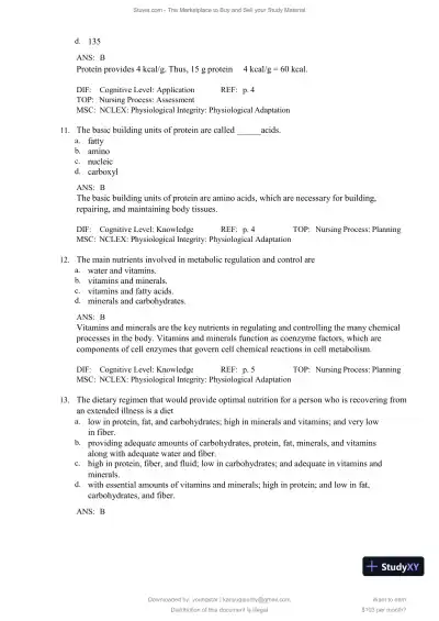 Test Bank for Williams' Basic Nutrition and Diet Therapy, 16th Edition (Chapters 1-23) - Page 5 preview image