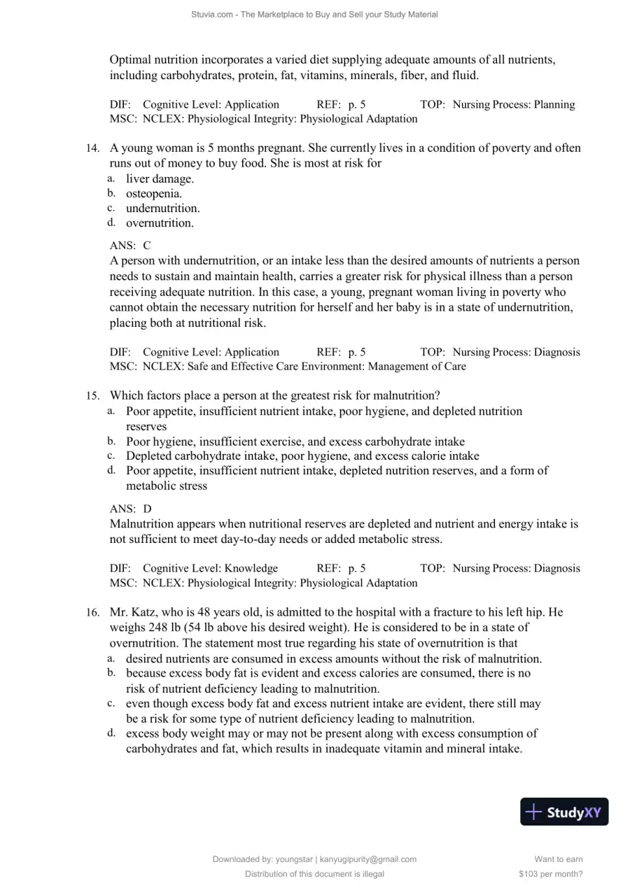 Test Bank for Williams' Basic Nutrition and Diet Therapy, 16th Edition (Chapters 1-23), page 6