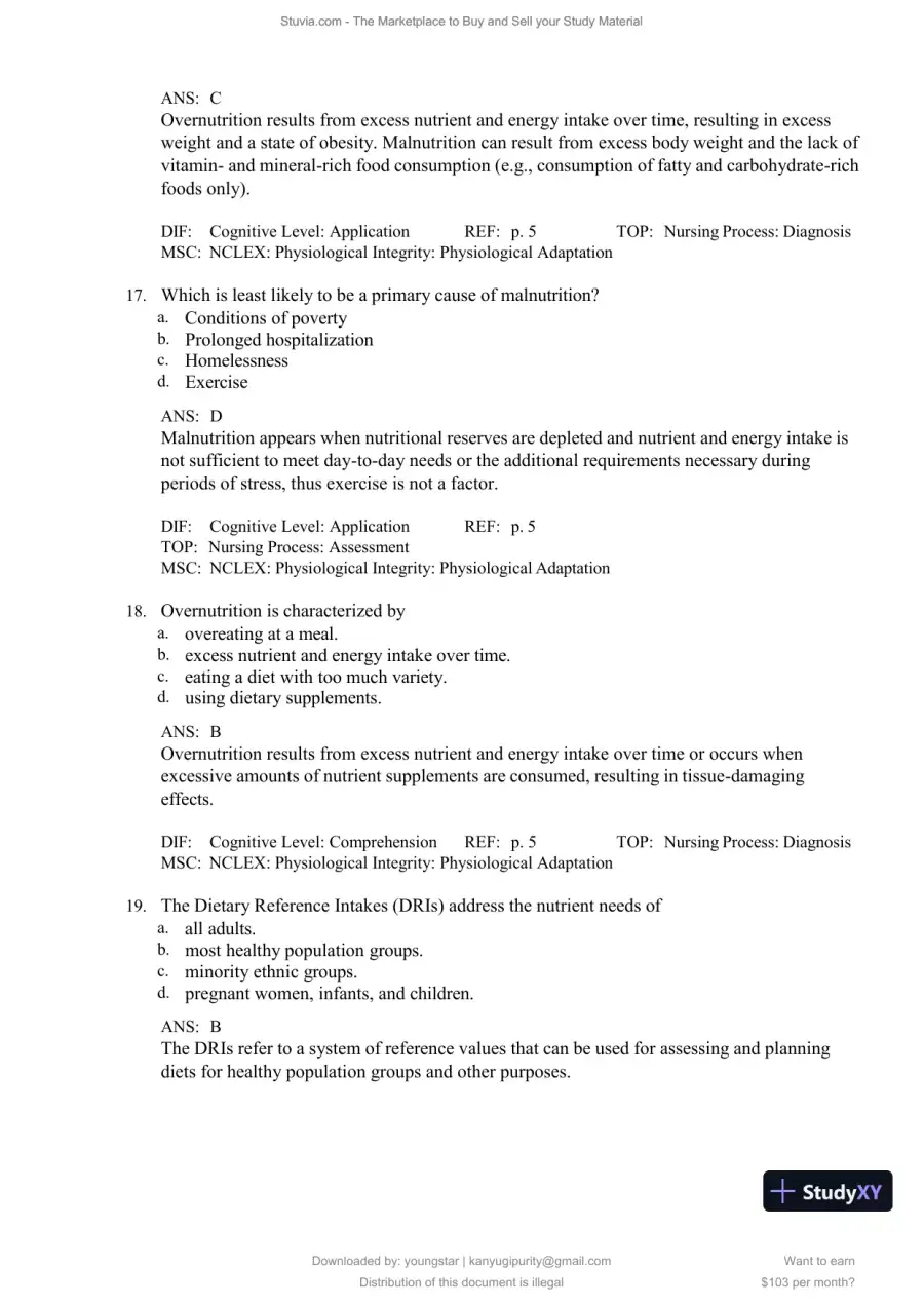 Test Bank for Williams' Basic Nutrition and Diet Therapy, 16th Edition (Chapters 1-23), page 7