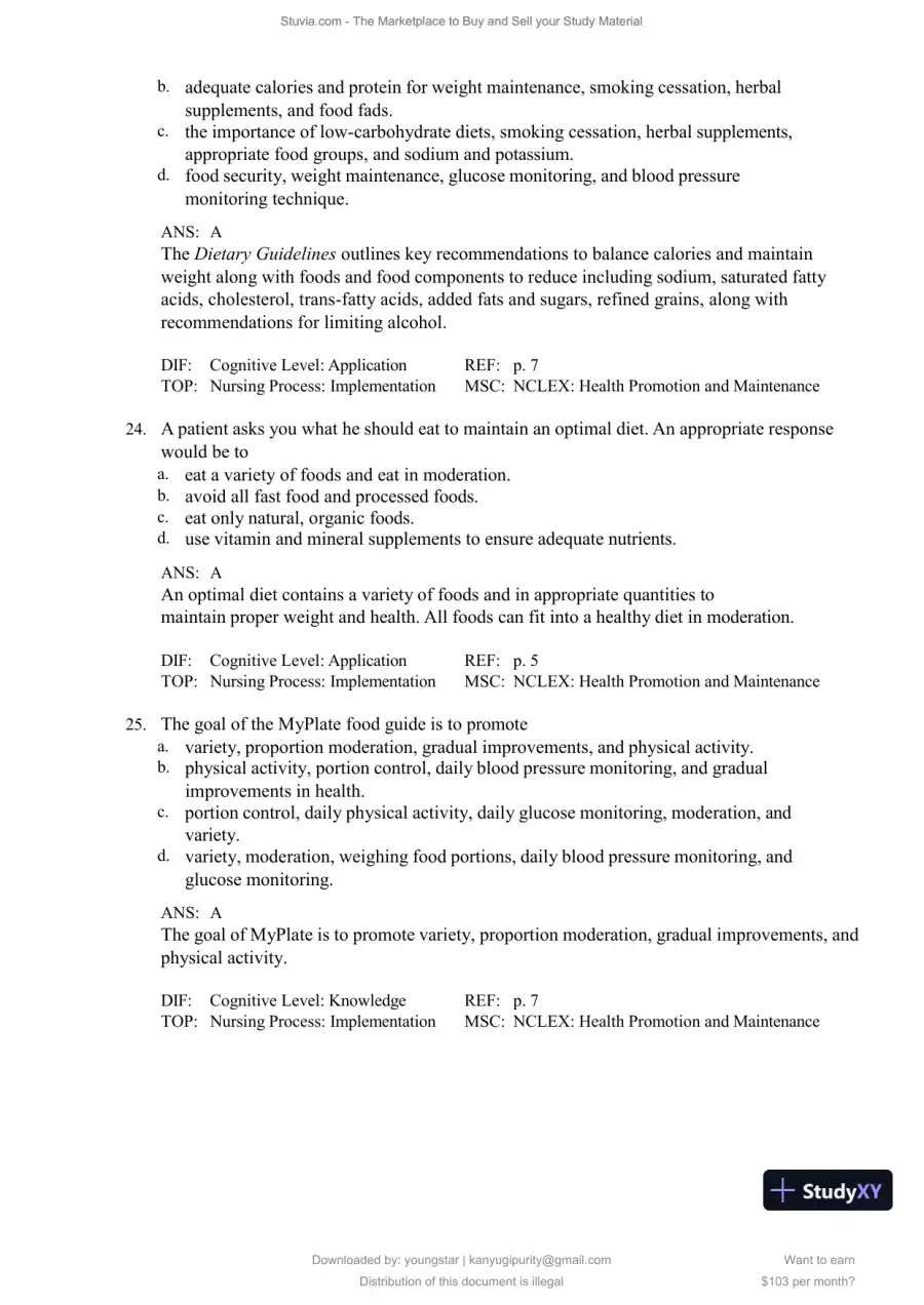 Test Bank for Williams' Basic Nutrition and Diet Therapy, 16th Edition (Chapters 1-23), page 9