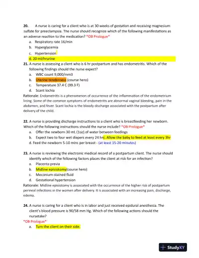 2019 ATI RN Maternal Newborn Proctored Exam NGN With Answers (70 Solved Questions) - Page 6 preview image