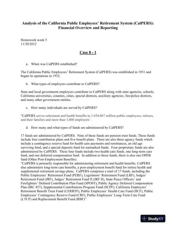 Analysis of the California Public Employees� Retirement System (CalPERS): Financial Overview and Reporting - Page 1 preview image