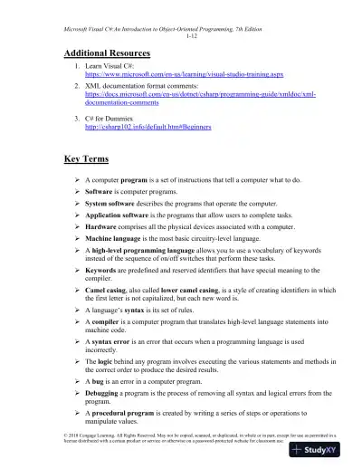 Lecture Notes for Microsoft Visual C#: An Introduction to Object-Oriented Programming, 7th Edition - Page 13 preview image