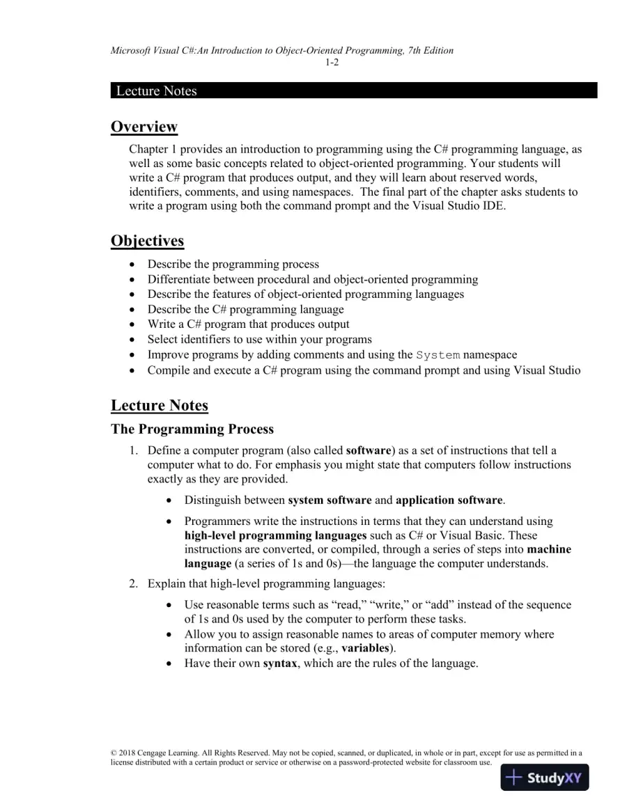 Lecture Notes for Microsoft Visual C#: An Introduction to Object-Oriented Programming, 7th Edition, page 3