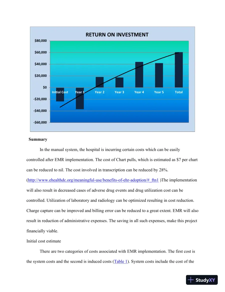 Financial Evaluation And Cost-Benefit Analysis Of Electronic Medical Record (EMR) Implementation At Somerset Medical Center, page 5