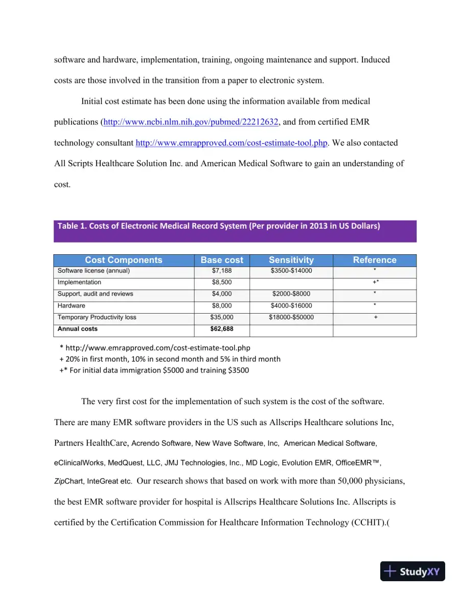 Financial Evaluation And Cost-Benefit Analysis Of Electronic Medical Record (EMR) Implementation At Somerset Medical Center, page 6
