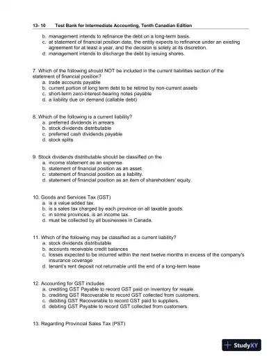 Intermediate Accounting, Volume 2, 10th Canadian Edition Test Bank - Page 11 preview image