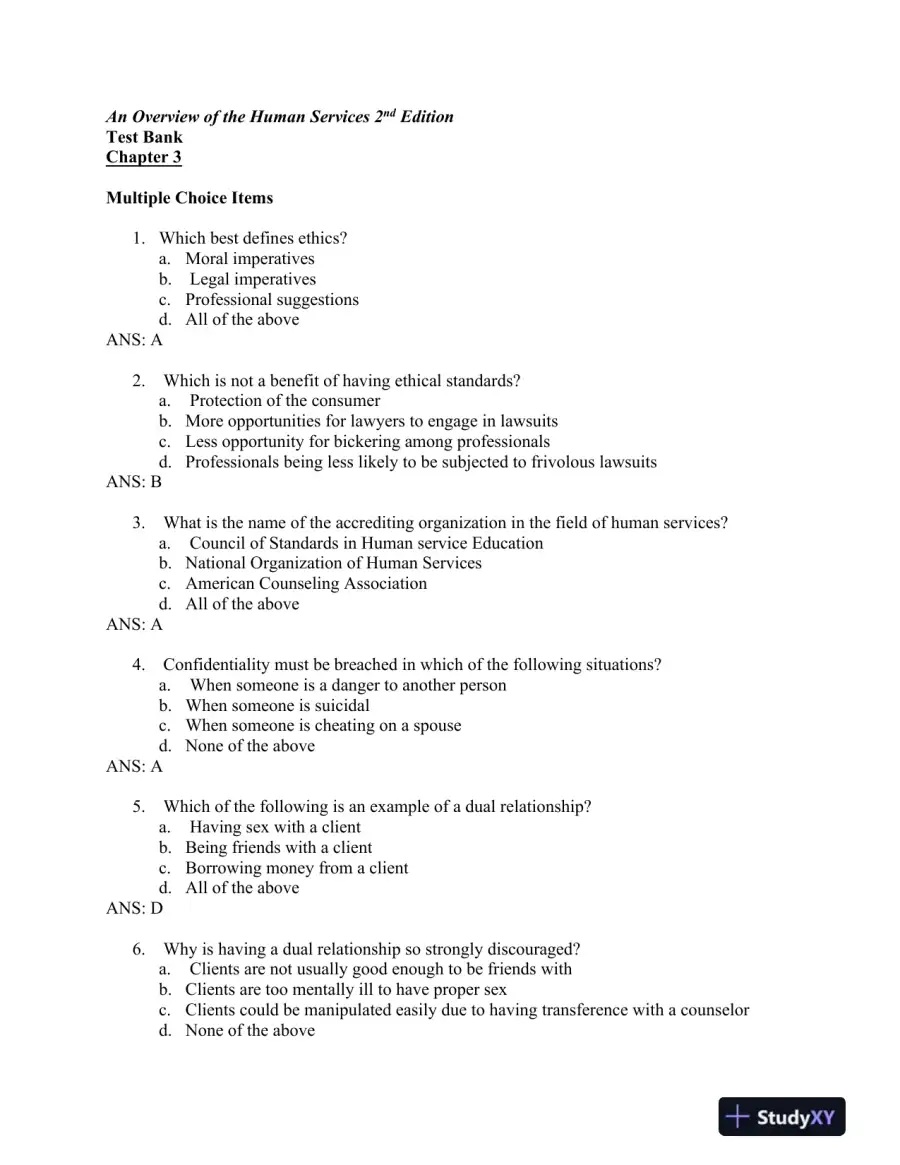 An Overview of the Human Services 2nd Edition Test Bank, page 12