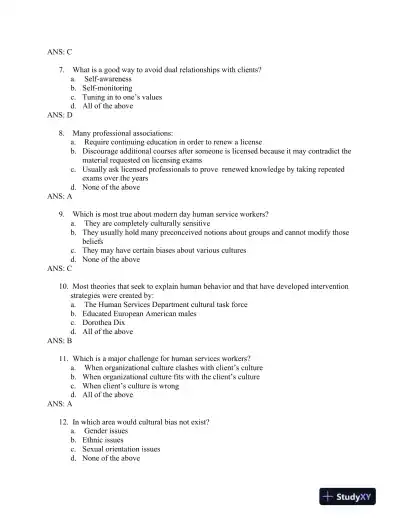 An Overview of the Human Services 2nd Edition Test Bank - Page 13 preview image