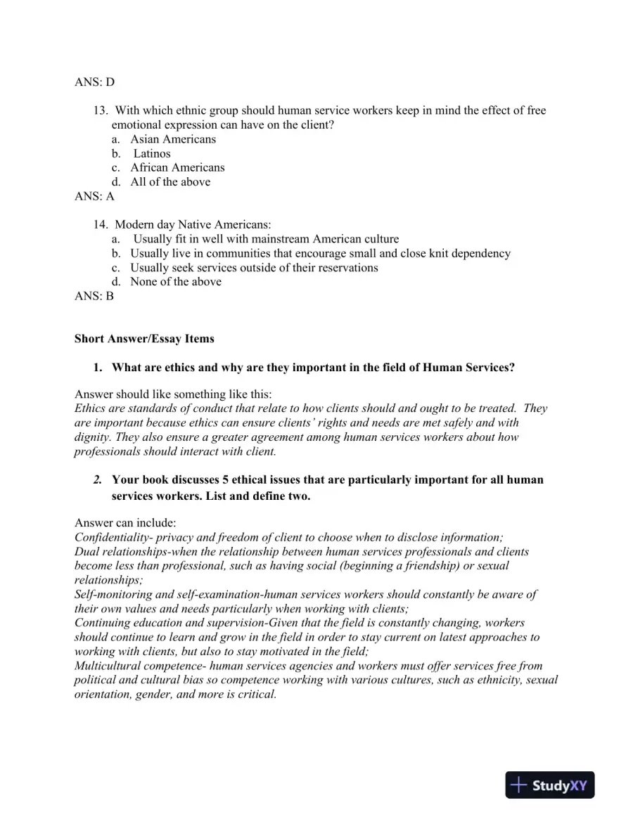 An Overview of the Human Services 2nd Edition Test Bank, page 14
